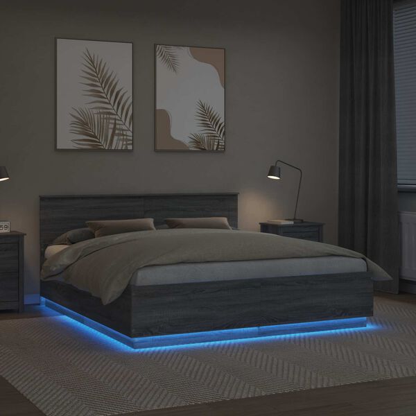 vidaXL Lovos rėmas Pilkas Sonoma 200 x 200 cm Apdirbta mediena