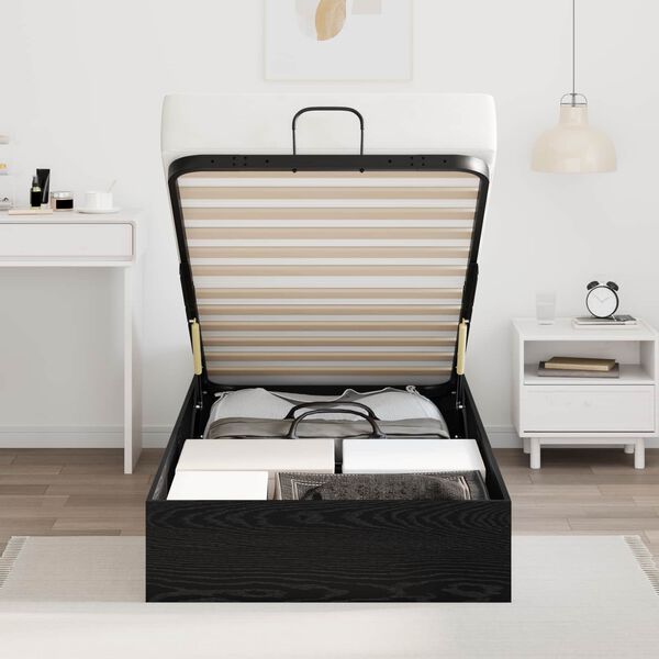 vidaXL Otomano lovos rėmas su saugykla Juodas Ąžuolas 203 x 90 x 25 cm