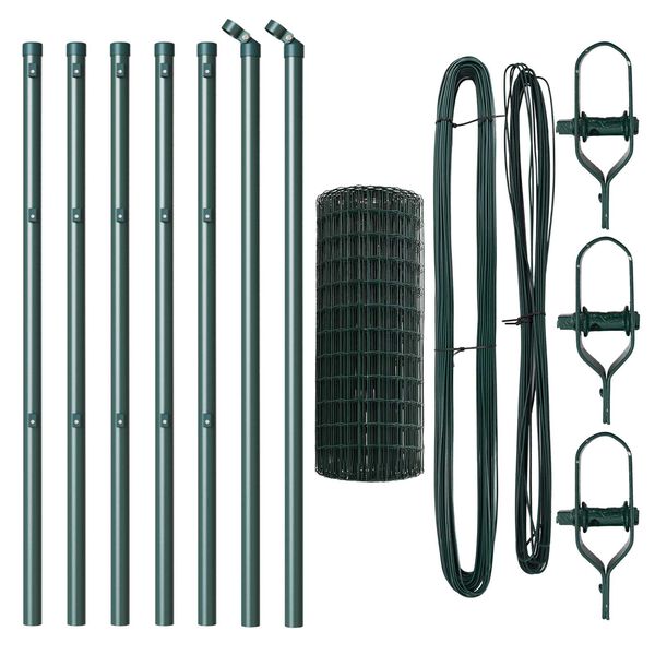 vidaXL Tvora su stulpais Žalia 0,6 x 10 m Plienas ir PVC