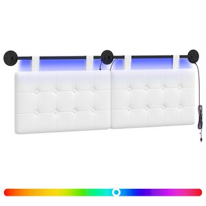 vidaXL Pakabinamas lovos galvūgalis Su LED &scaron;viesa Balta Audinys