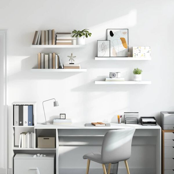 vidaXL Pakabinamos lentynos, 4vnt., baltos, 80x23,5x3,8cm, MDF