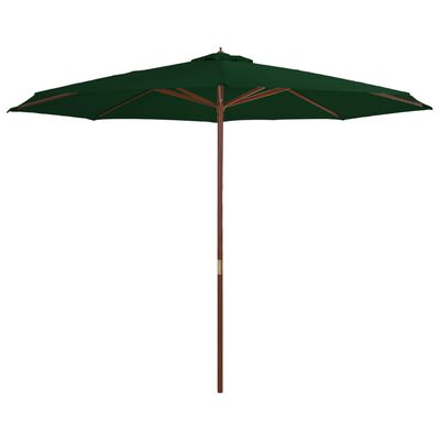 vidaXL Lauko skėtis su mediniu stulpu, žalios spalvos, 350 cm
