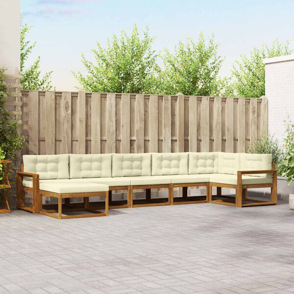 vidaXL Lauko sofos komplektas su pagalve 7 pcs Natūralus ir grietinėlė