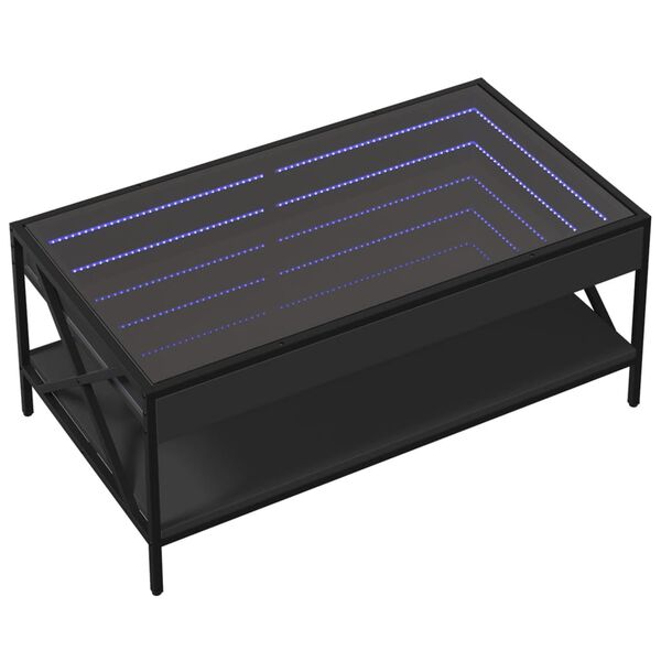 vidaXL Kavos staliukas su Infinity LED lemputėmis, juodas, 90x50x38cm