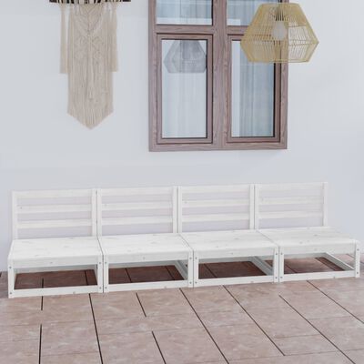vidaXL Keturvietė sodo sofa, baltos spalvos, pušies medienos masyvas