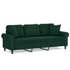 vidaXL Trivietė sofa su pagalvėlėmis, tamsiai žalia, 180cm, aksomas
