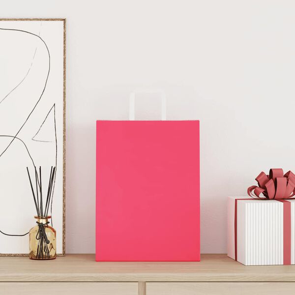 vidaXL Popieriniai mai&scaron;eliai 250vnt. su rankenomis, rožinis 26x12x35cm