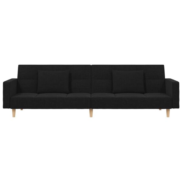 vidaXL Dvivietė sofa-lova su dvejomis pagalvėmis, juoda, audinys
