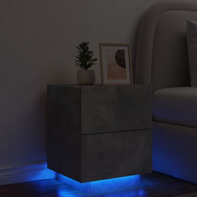 vidaXL Naktinė spintelė su LED lemputėmis, betono, apdirbta mediena