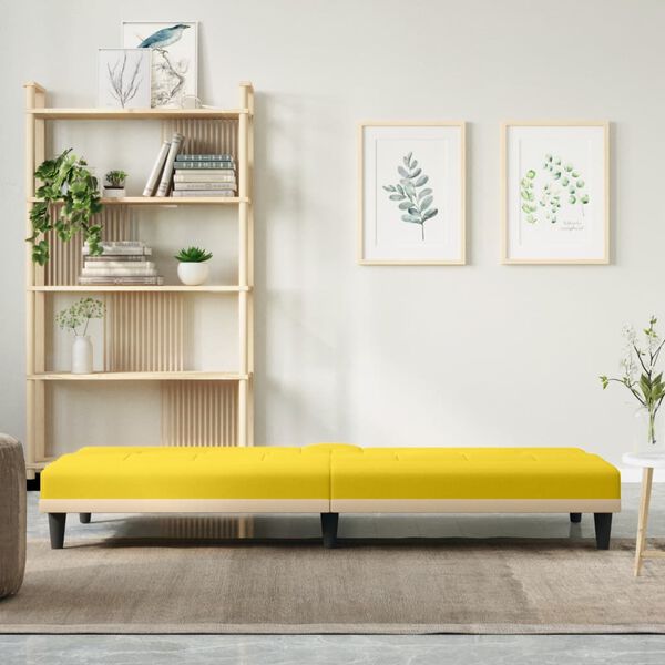 vidaXL Sofa-lova su puodelių laikikliais, šviesiai geltona, audinys