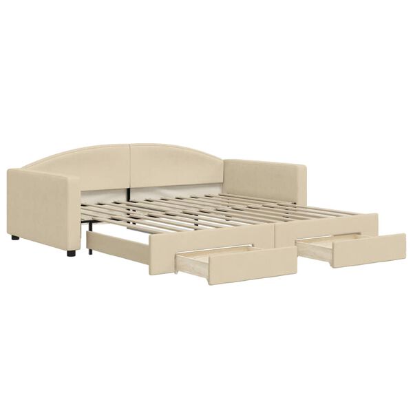 vidaXL Ištraukiama lova su stalčiais, kreminė, 100x200cm, audinys