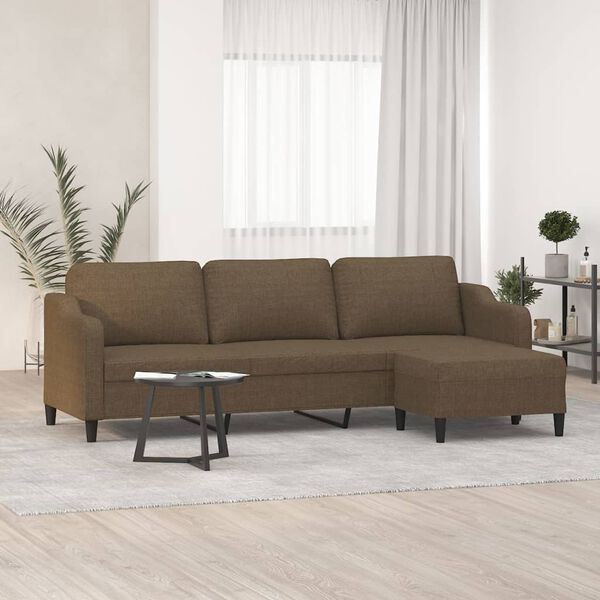 vidaXL Trivietė sofa su pakoja, rudos spalvos, 210cm, audinys