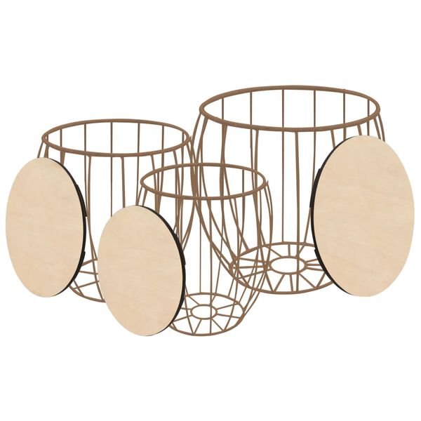 vidaXL Kavos staliukų komplektas, 3d., tuopos fanera, geležis