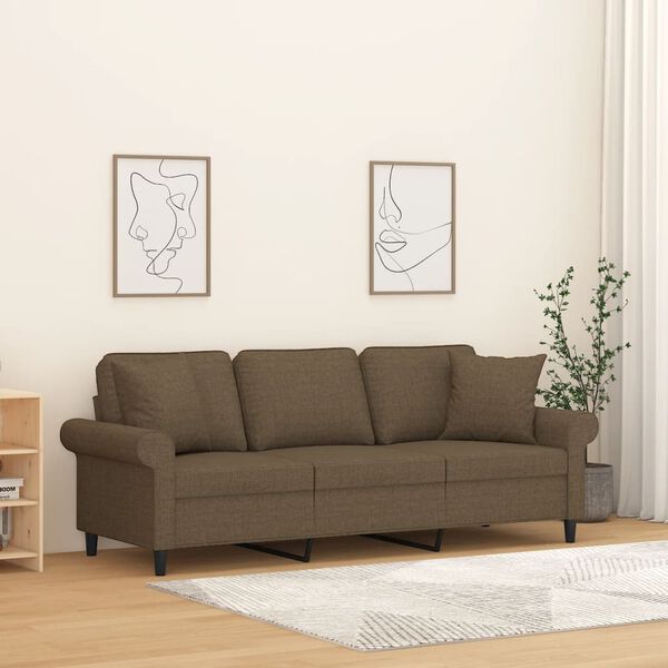 vidaXL Trivietė sofa su pagalvėmis, ruda, 180cm, audinys