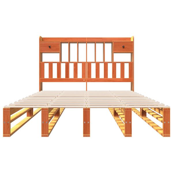 vidaXL Lova su knygų spinta be čiužinio, ruda, 150x200cm, pušis