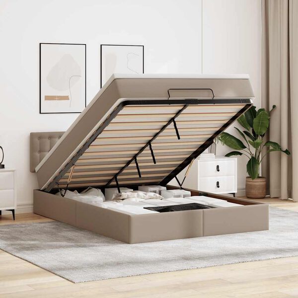 vidaXL Osmanų lova su čiužiniais ir LED, 140x190cm, dirbtinė oda