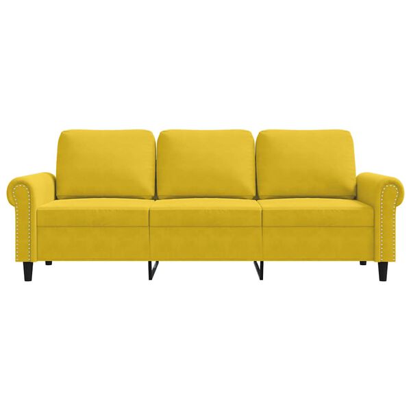 vidaXL Trivietė sofa, geltonos spalvos, 180cm, aksomas