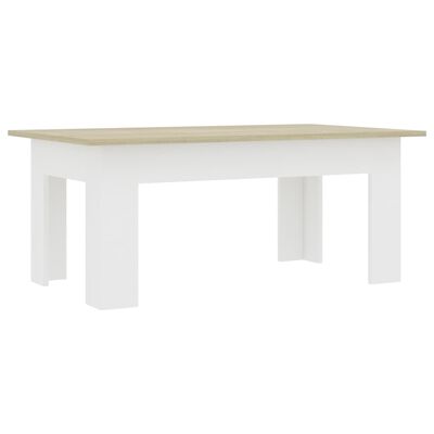 vidaXL Kavos staliukas, baltos ir ąžuolo spalvos, 100x60x42cm, MDP