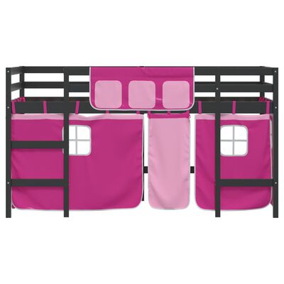 vidaXL Aukšta vaikiška lova su užuolaidomis, rožinė, 80x200cm, pušis