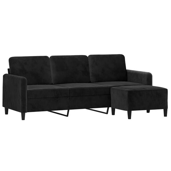 vidaXL Trivietė sofa su pakoja, juodos spalvos, 180cm, aksomas