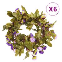 vidaXL Dirbtinių gėlių girliandos, 6vnt., šviesiai violetinės, 215cm
