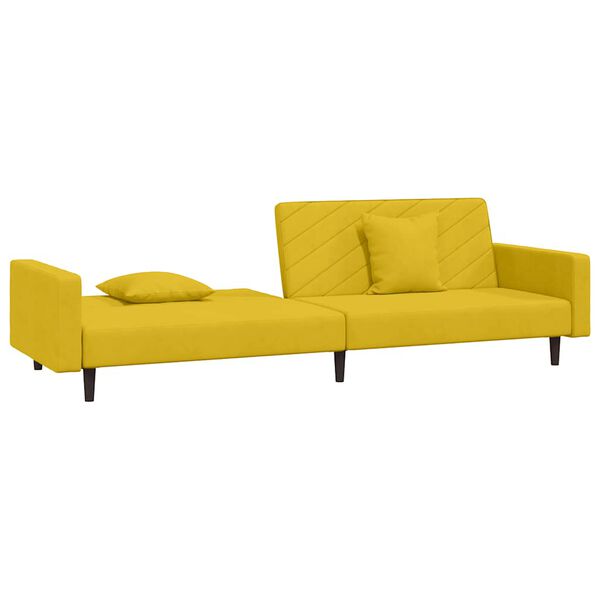 vidaXL Dvivietė sofa-lova su dvejomis pagalvėmis, geltona, aksomas