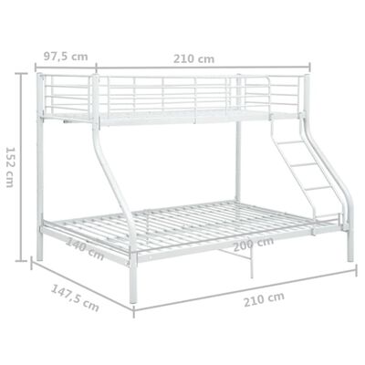 vidaXL Dviaukštės lovos rėmas, baltas, 140x200cm/90x200cm, metalas