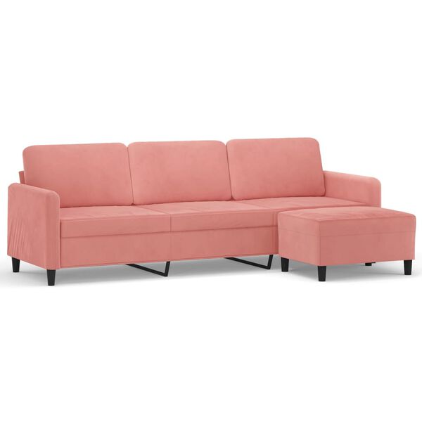 vidaXL Trivietė sofa su pakoja, rožinės spalvos, 210cm, aksomas