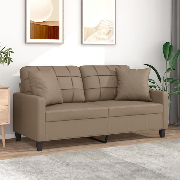vidaXL Dvivietė sofa su pagalvėlėmis, kapučino, 140cm, dirbtinė oda