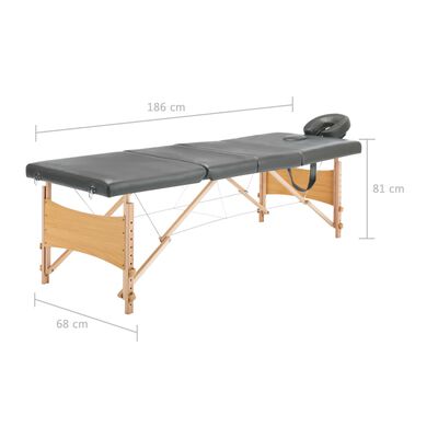 vidaXL Masažo stalas, antracito, 186x68cm, 4 zonų, medinis rėmas
