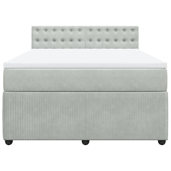 vidaXL Lova su spyruoklėmis ir čiužiniu, pilka, 160x200 cm, aksomas