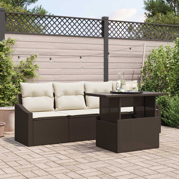 vidaXL Sodo Sofų Rinkinys 5 pcs Ruda ir grietinėlė poliratanas