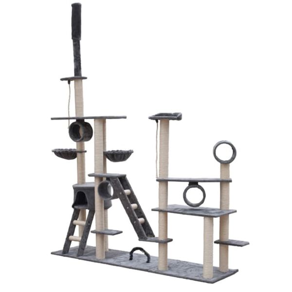 Draskyklė, Stovas Katėms Deluxe, 230-260 cm, Pilkas Pliu&scaron;as