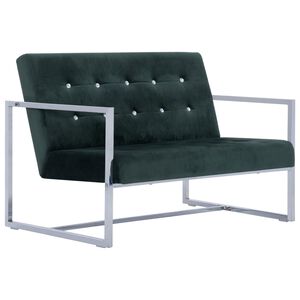 vidaXL Dvivietė sofa su porankiais, tams. žal. sp., chromas ir aks.
