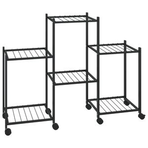 vidaXL Stovas gėlėms su ratukais, juodas, 83x25x63,5cm, geležis