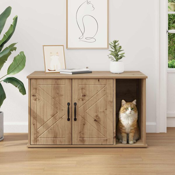 vidaXL Katės namelis Meistrų ąžuolas 85 x 55 x 50 cm Apdirbta mediena