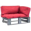 vidaXL Sodo sofa i&scaron; palečių su raudonomis pagalvėlėmis, pu&scaron;ies mediena