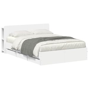 vidaXL Lovos rėmas su saugojimu Balta 150 x 200 cm Apdirbta mediena