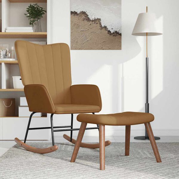 vidaXL Supama kėdė su pakoja, rudos spalvos, aksomas