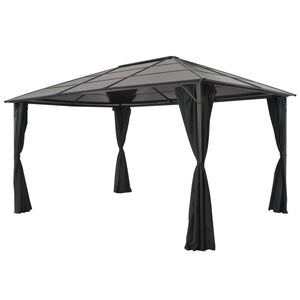 vidaXL Pavėsinė su užuolaidomis, aliuminis, 4x3x2,6 m, juoda