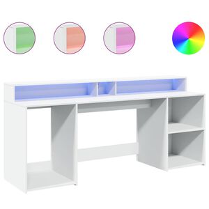 vidaXL Ra&scaron;omasis stalas su LED ap&scaron;vietimu, baltas, 200x55x91cm