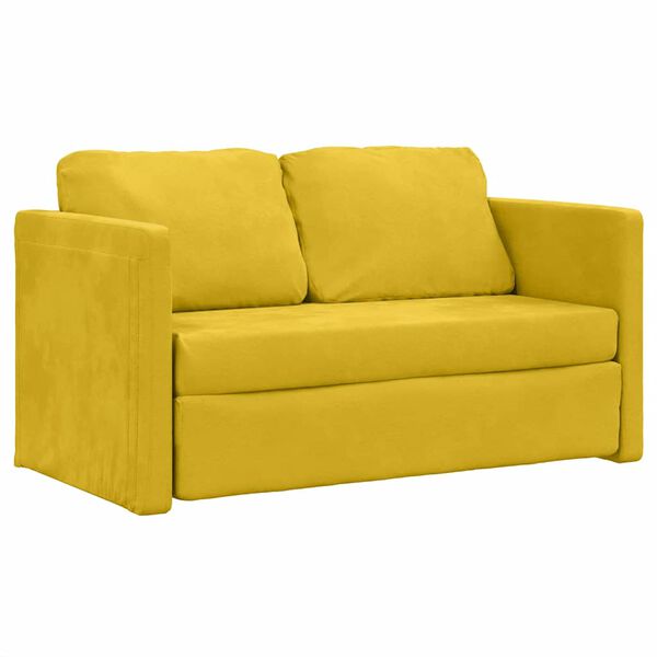 vidaXL Grindų sofa-lova, 2-1, tamsiai geltona, 122x204x55cm, aksomas
