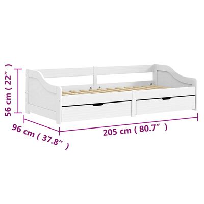 vidaXL Lova su 2 stalčiais IRUN, balta, 90x200cm, pušies masyvas