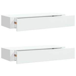 vidaXL Lentynos su stalčiais, 2vnt., baltos, 60x23,5x10cm, MDF