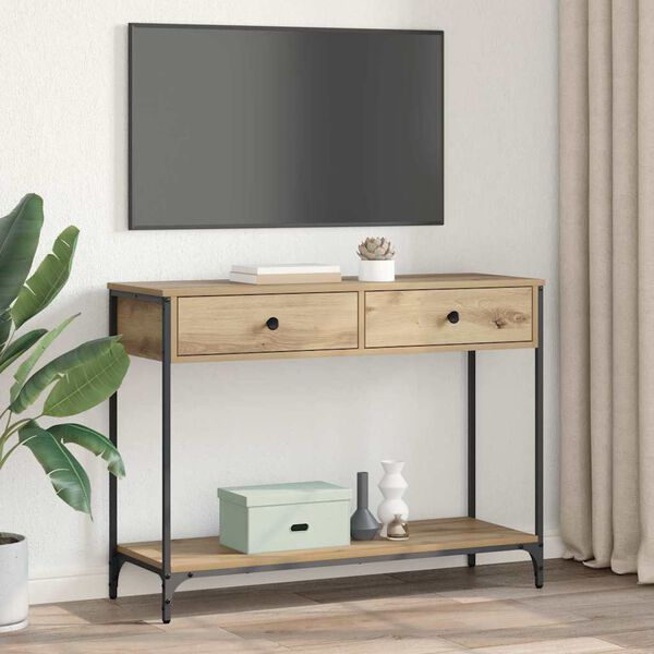 vidaXL Konsolinis stalas Amatininkų ąžuolas 100 x 34,5 x 75 cm