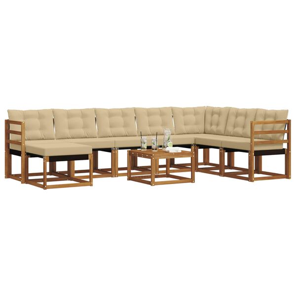 vidaXL Lauko sofos komplektas su pagalve 9 pcs Natūralus ir bežinis
