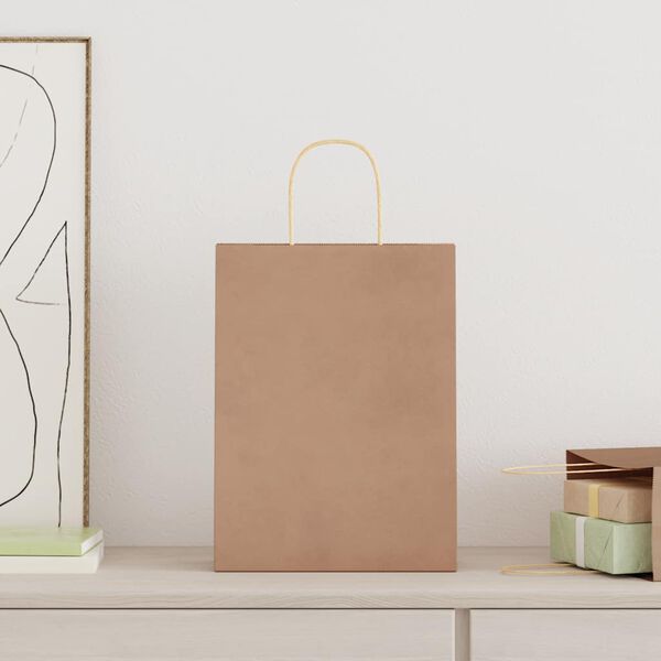 vidaXL Popieriniai maišeliai, 50vnt., su rankenomis, rudos, 26x12x35cm