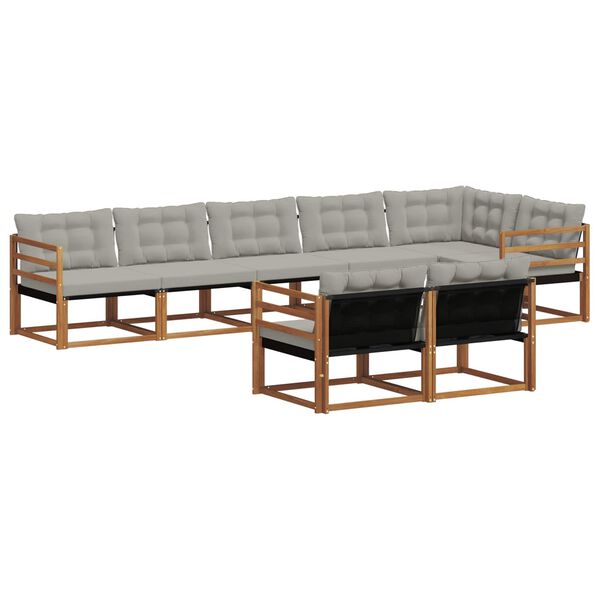 vidaXL Lauko sofos komplektas 8 pcs Natūrali ir &scaron;viesiai pilka