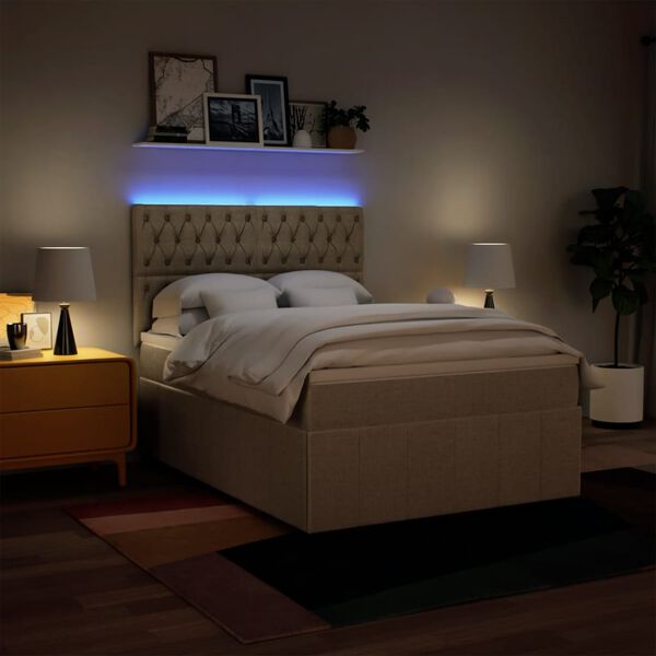 vidaXL Lova su spyruoklėmis ir čiužiniu, kreminė, 140x200 cm, audinys