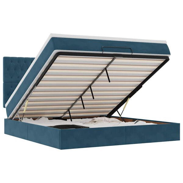 vidaXL Osmanų lovos rėmas su čiužiniais, mėlynas, 160x200cm, aksomas